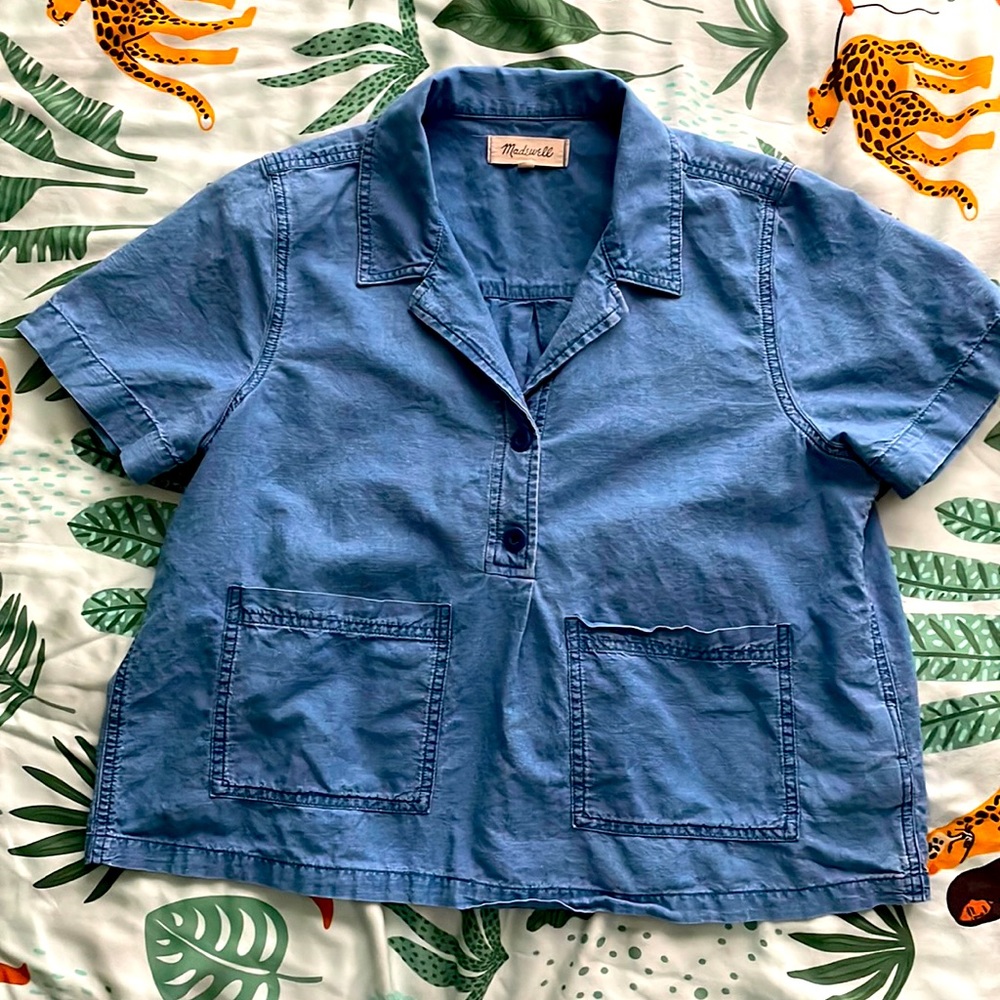 Denim Short-Sleeve Popover Shirt